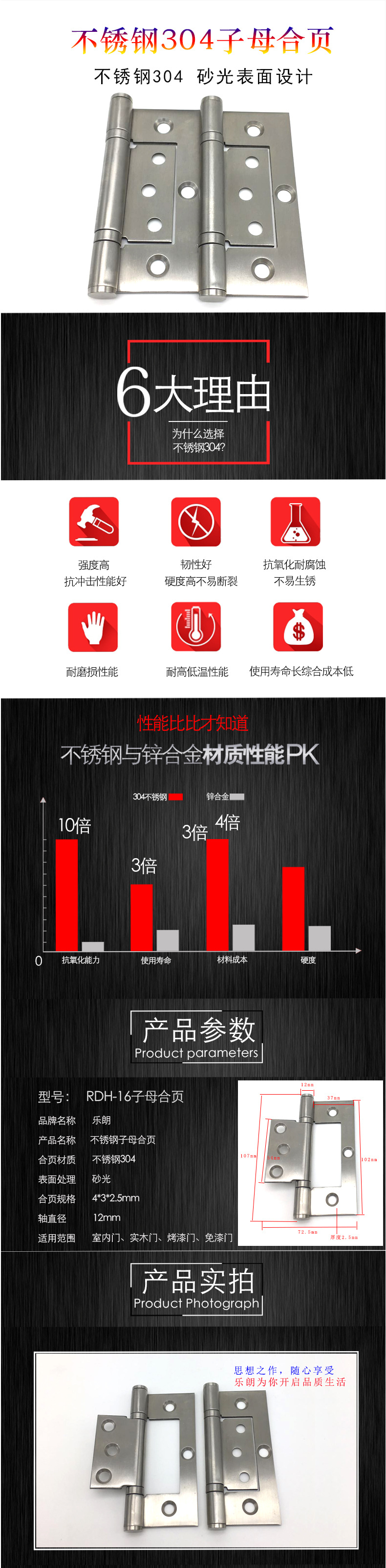 乐朗五金RDH-16 不锈钢门窗用暗铰