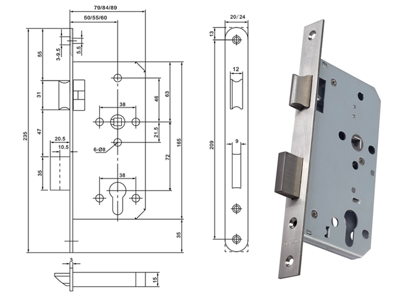 Rml 13 Security Door Lock Body Lock Body Cylinders Guangzhou