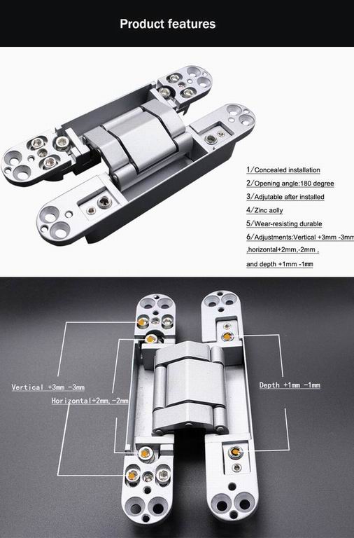 180 degree opening angle zinc alloy hiding door hinge