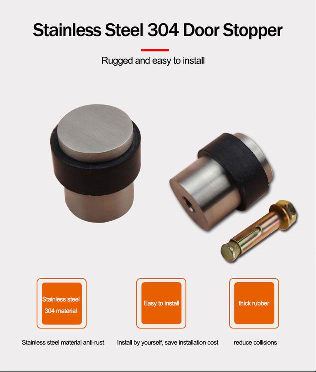 Stainless steel soft bumper Door Stopper Works on All Floor Surfaces