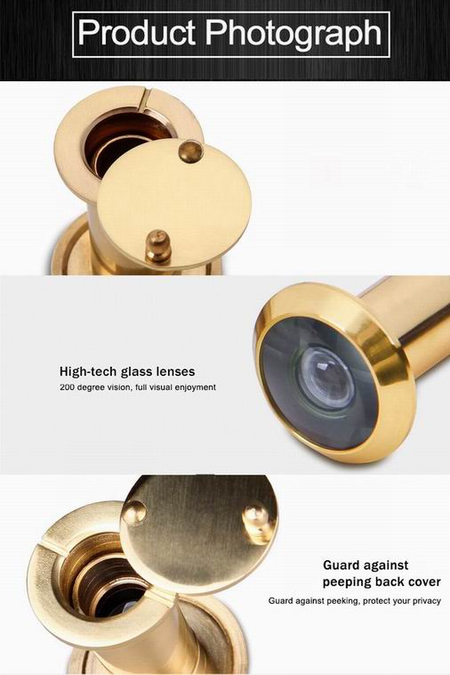 200 Degree Brass Security Door Viewer Peephole Viewer with Polished Gold plate